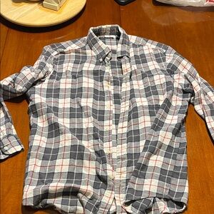 John Ashford Gray and Red Plaid Casual Shirt